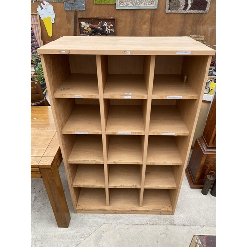 2896 - A MODERN FIFTEEN DIVISION PIGEONHOLE STORAGE UNIT, 37.5