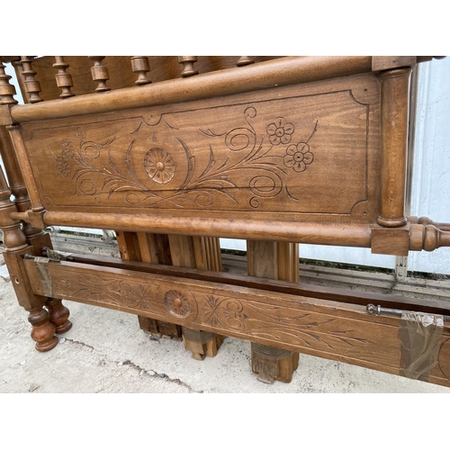 2900 - A 4' FRENCH FARMHOUSE BEDSTEAD WITH TURNED UPRIGHTS