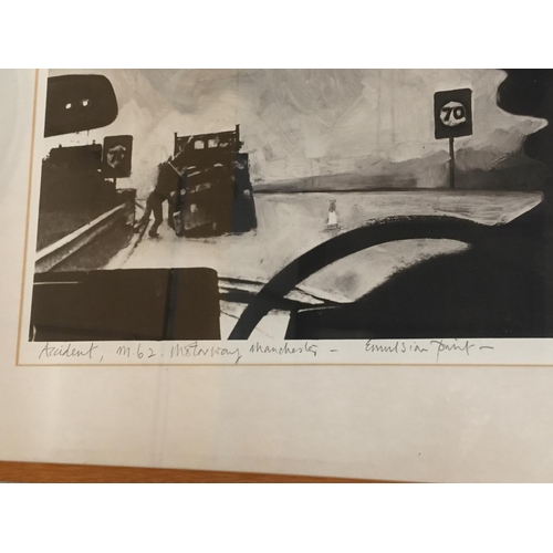 37 - * HAROLD RILEY (BRITISH 1934-2023) 'ACCIDENT M62 MOTORWAY MANCHESTER' EMULSION PRINT, SIGNED AND DAT... 