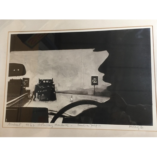 37 - * HAROLD RILEY (BRITISH 1934-2023) 'ACCIDENT M62 MOTORWAY MANCHESTER' EMULSION PRINT, SIGNED AND DAT... 