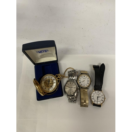 699 - FOUR VARIOUS WATCHES TO INCLUDE A BOXED VENTORA POCKET WATCH AND THREE WRIST WATCHES TO INCLUDE A SE... 