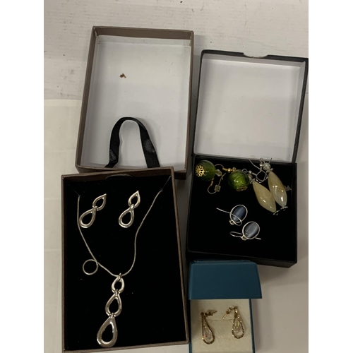 700 - FOUR PAIRS OF EARRINGS AND A BOXED NECKLACE AND EARRING SET