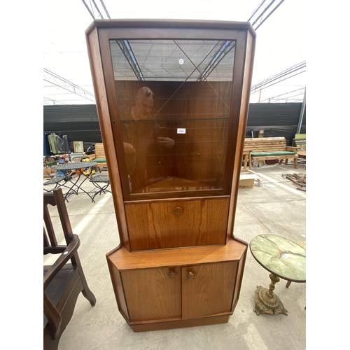 2906 - A RETRO TEAK 'TURNIDGE OF LONDON' CORNER CUPBOARD WITH GLAZED UPPER PORTION