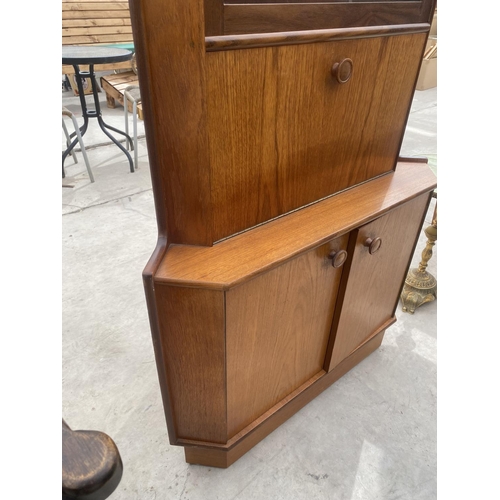 2906 - A RETRO TEAK 'TURNIDGE OF LONDON' CORNER CUPBOARD WITH GLAZED UPPER PORTION