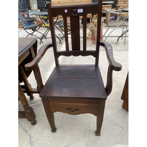 2907 - AN EDWARDIAN BEECH CHAIR COMMODE