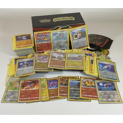 104 - APPROXIMATELY 350 POKEMON CARDS IN A TRAINER BOX, HOLOS, GAME COUNTERS ETC