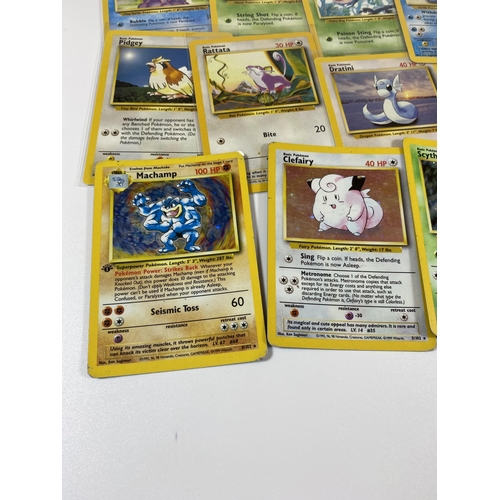 322 - A COLLECTION OF 1999 POKEMON BASE SET CARDS, 1ST EDITION HOLO MACHAMP AND OTHER HOLOS, RAICHU, SQUIR... 