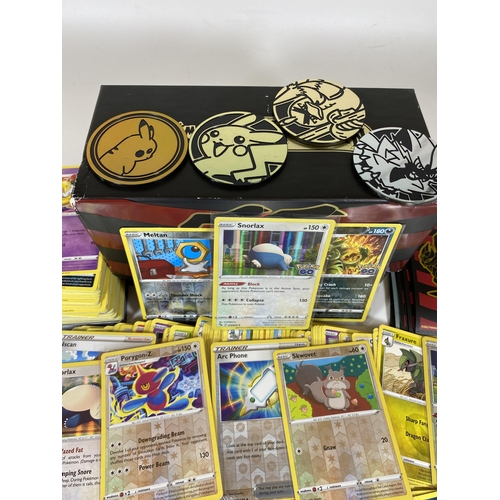 331 - A POKEMON TRAINER BOX OF 350+ POKEMON CARDS, RARES, HOLOS, COUNTERS ETC