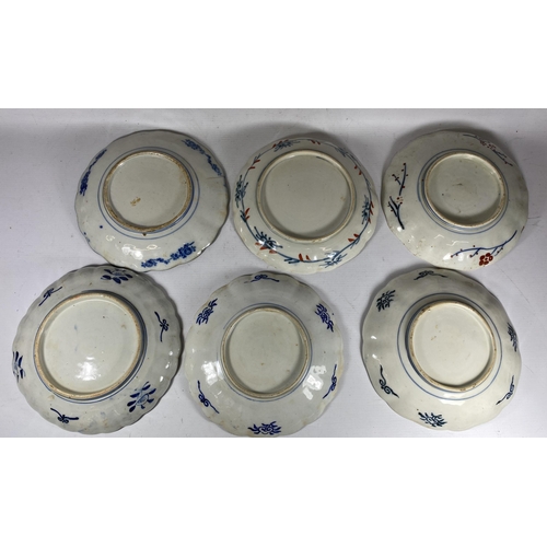 358 - A COLLECTION OF SIX JAPANESE MEIJI PERIOD SCALLOPED RIM IMARI PLATES, DIAMETER 21CM