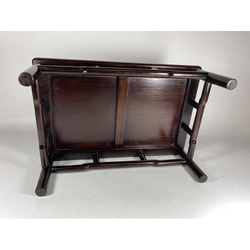 388 - A CHINESE HARDWOOD RECTANGULAR VASE DISPLAY STAND, 14 X 15 X 38CM