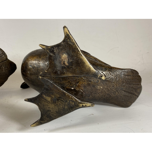 395 - A PAIR OF ORIENTAL SPELTER DUCK MODELS, UNSIGNED, HEIGHT 27CM