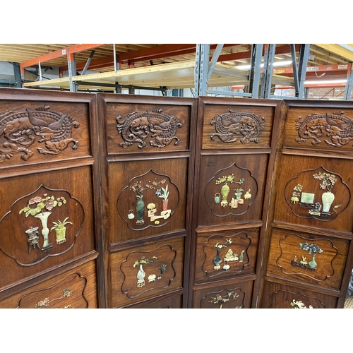 400 - A GREAT QUALITY ORIENTAL CARVED HARDWOOD SIX SECTION SCREEN WITH EIGHTEEN SQUARE PANEL SECTIONS EACH... 