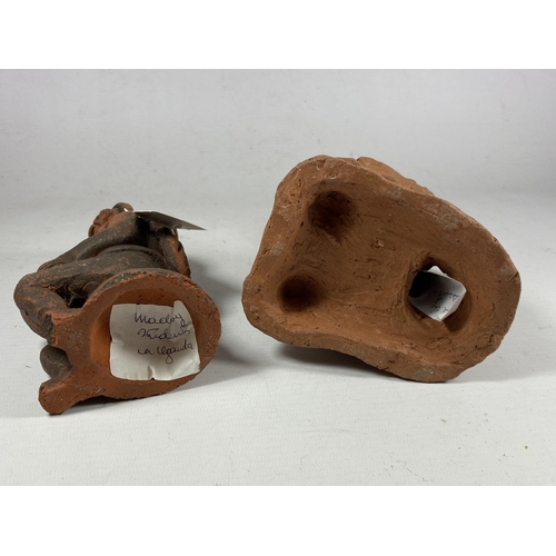 411 - TWO UNUSUAL UGANDAN POTTERY / TERRACOTTA MODELS, HEIGHT 16CM