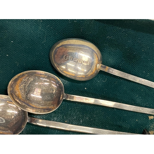 5 - TWO BOXED SILVER ITEMS - FIVE COFFEE SPOONS AND SIX HALLMARKED SILVER HANDLED BUTTER KNIVES