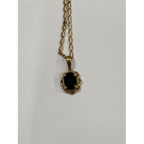 507 - A 9CT YELLOW GOLD NECKLACE WITH SAPPHIRE STONE PENDANT, TOTAL WEIGHT 2.58G