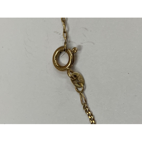 507 - A 9CT YELLOW GOLD NECKLACE WITH SAPPHIRE STONE PENDANT, TOTAL WEIGHT 2.58G