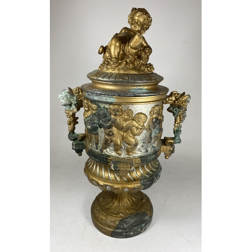 9 - AN UNUSUAL 19TH CENTURY PEDESTAL BRONZE URN WITH NEO-CLASSICAL RELIEF DESIGN ON FLUTED BASE WITH CHE... 