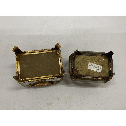 16 - TWO VINTAGE FRENCH BRASS ORMELU GILT TRINKET BOXES - ONE WITH BLACKPOOL SCENE