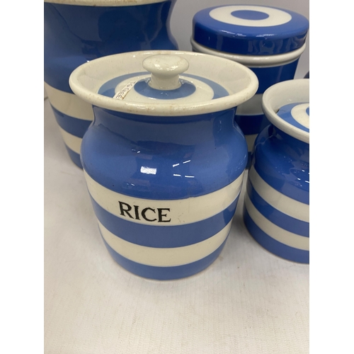 31 - A COLLECTION OF SIX VINTAGE T.G GREEN & CO CORNISH WARE KITCHEN JARS TO INCLUDE A RICE EXAMPLE AND M... 