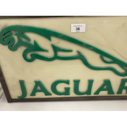 36 - A JAGUAR ILLUMINATED BOX SIGN, 32 X 51CM