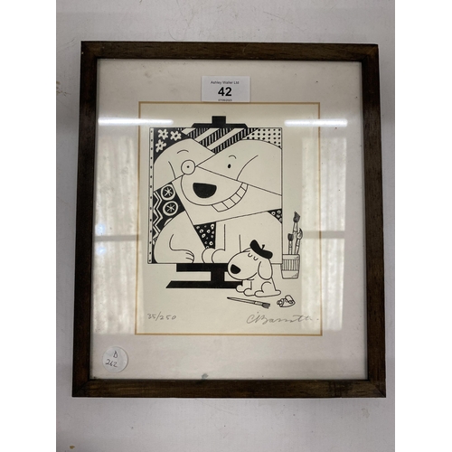 42 - A FRAMED CHARLES BARSOTTI PENCIL SIGNED LIMITED EDITION PRINT - 'PICASSO', NO.35, 27 X 23CM