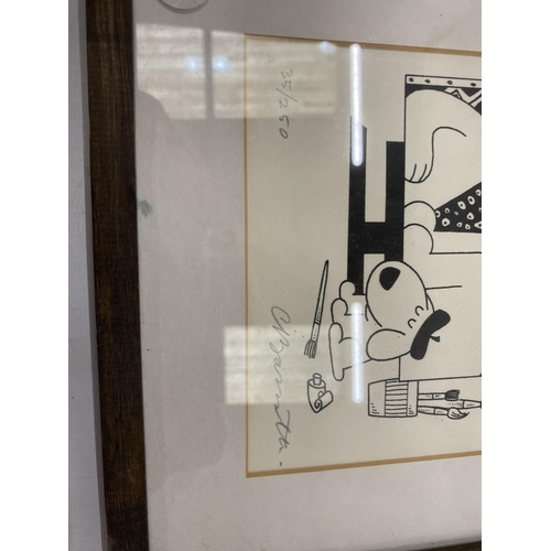 42 - A FRAMED CHARLES BARSOTTI PENCIL SIGNED LIMITED EDITION PRINT - 'PICASSO', NO.35, 27 X 23CM