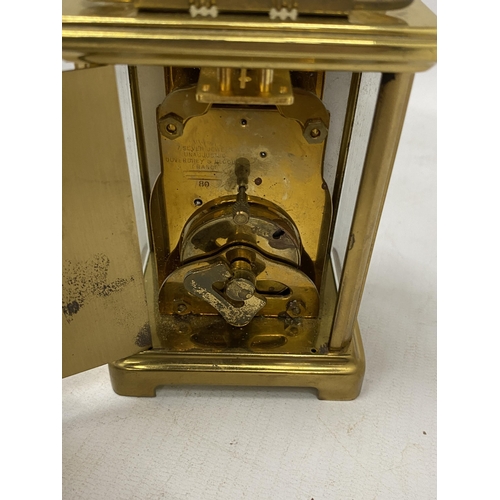 50 - A FRENCH BAYARD 8 DAY BRASS CASED CARRIAGE CLOCK, HEIGHT 11.5CM