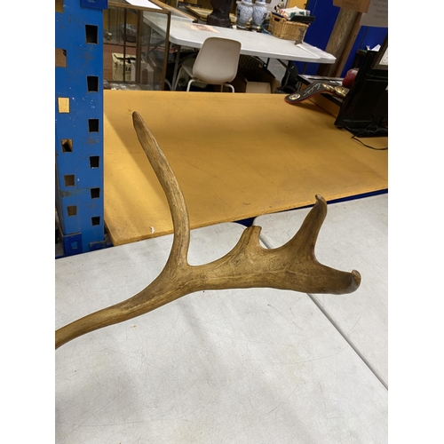 52 - A LARGE PAIR OF TAXIDERMY STAG ANTLERS, LENGTH APPROX 80CM