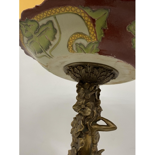 35 - AN ART NOUVEAU CERAMIC AND GILT PEDESTAL CENTRE PIECE, HEIGHT 63CM