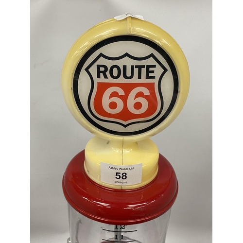 58 - A ROUTE 66 PETROL PUMP DESIGN BUBBLEGUM MACHINE, HEIGHT 55CM