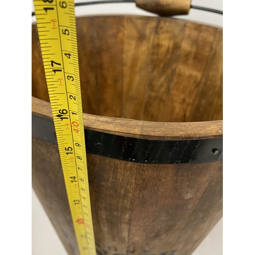 72 - A WOODEN BOLLINGER CHAMPAGNE BUCKET WITH HANDLE, HEIGHT 40CM