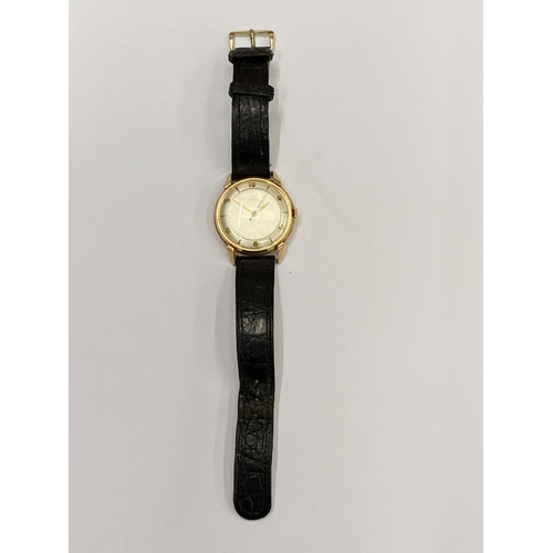 480 - A 1940'S OMEGA BUMPER AUTOMATIC WATCH, YELLOW METAL UNMARKED CASE, WITH NON ORIGINAL BOX, WORKING AT... 