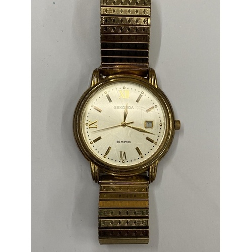 485 - A VINTAGE SEKONDA DATE WATCH, WORKING AT TIME OF CATALOGUING BUT NO WARRANTY GIVEN