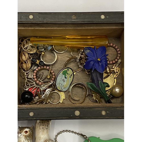 494 - A VINTAGE QUILL BOX AND CONTENTS