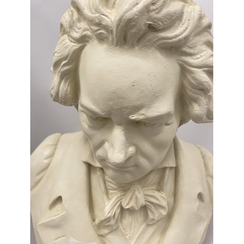 82 - A VINTAGE HEAVY STONE BUST OF BEETHOVEN, HEIGHT 50CM