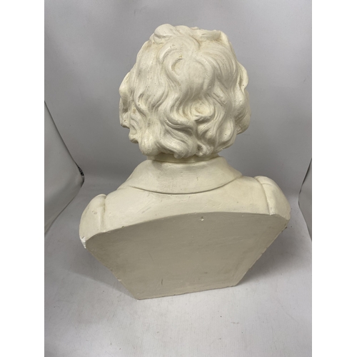 82 - A VINTAGE HEAVY STONE BUST OF BEETHOVEN, HEIGHT 50CM