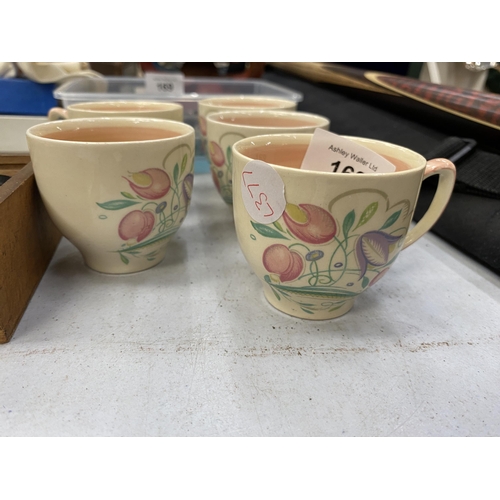 168 - FIVE SUSIE COOPER FLORAL DESIGN CUPS