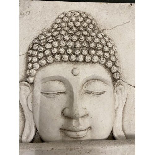 201 - A PLASTER BUDDAH WALL PLAQUE 38CM X 38CM