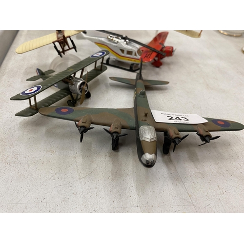 243 - SIX CAST AND DIE-CAST PLANES TO INCLUDE CORGI, LLEDO AND MATCHBOX