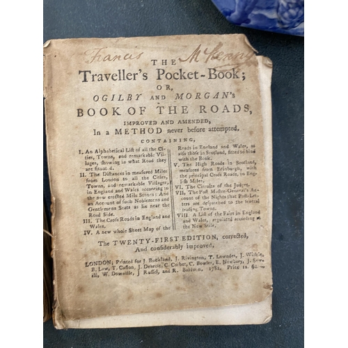 295 - THREE ANTIQUARIAN TRAVEL BOOKS OF ROADS INCLUDING 'THE TRAVELLER'S POCKET BOOK' BY OGILBY AND MORGAN... 