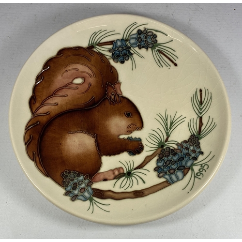 88 - A LIMITED EDITION MOORCROFT POTTERY SQUIRREL PATTERN PLATE, NUMBER 330/500, 1995