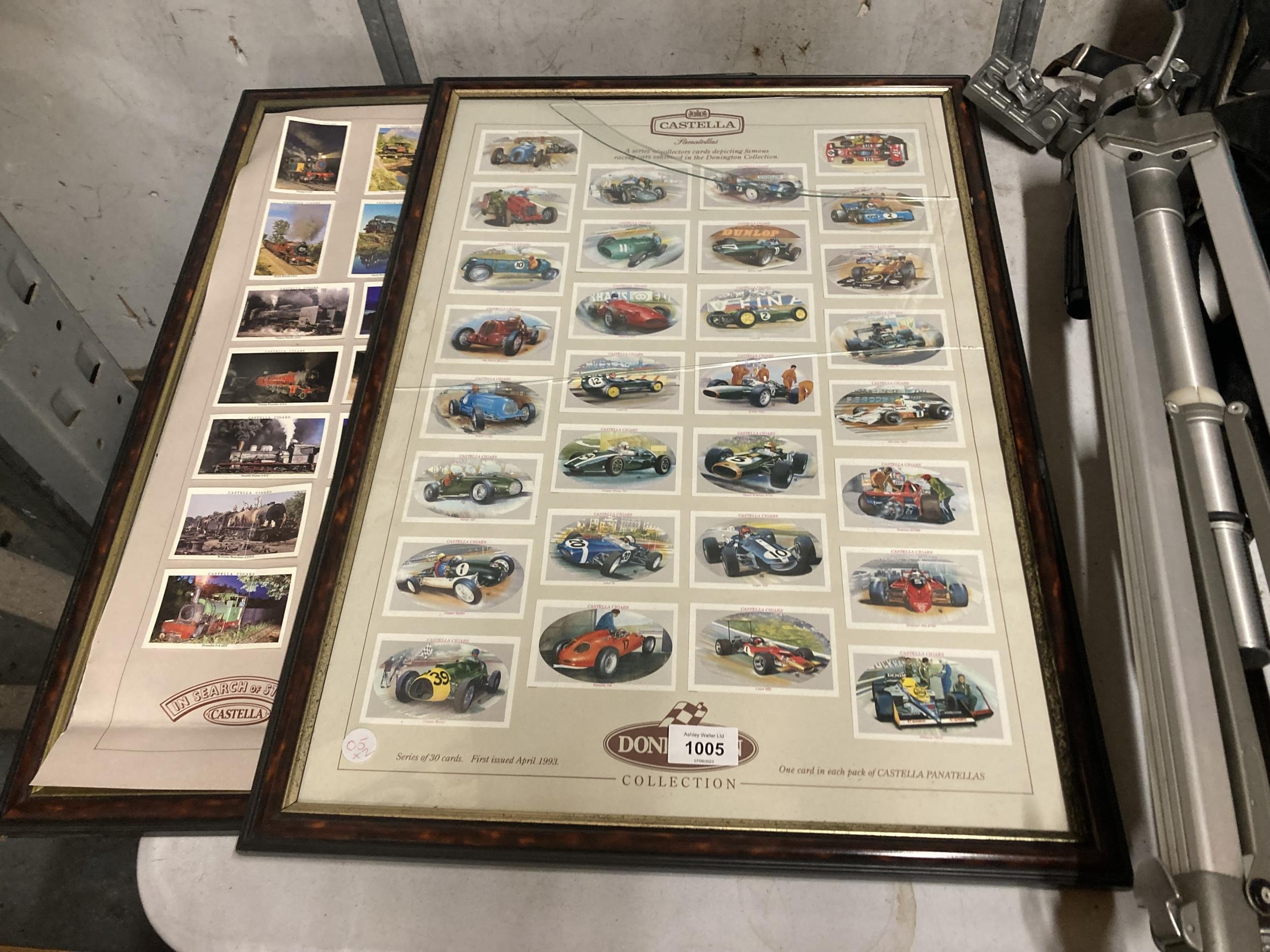 TWO FRAMED COLLECTIONS OF CASTELLA CIGAR CARDS - STEAM TRAINS AND ...