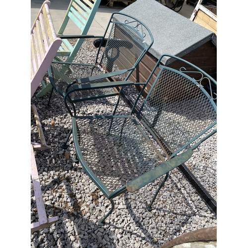 1984 - AN ASSORTMENT OF WOODEN AND METAL GARDEN SEATS AND TABLES