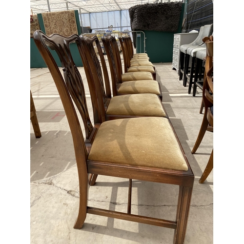 2876 - A SET OF TEN MAHOGANY CHIPPENDALE STYLE DINING CHAIRS WITH PIERCED SPLAT BACKS