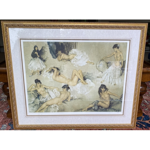 101 - A LARGE GILT FRAMED SIR WILLIAM RUSSEL FLINT PRINT OF NUDE LADIES 'VARIATIONS', NUMBERED 241/850, WI... 