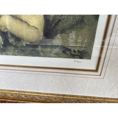 101 - A LARGE GILT FRAMED SIR WILLIAM RUSSEL FLINT PRINT OF NUDE LADIES 'VARIATIONS', NUMBERED 241/850, WI... 