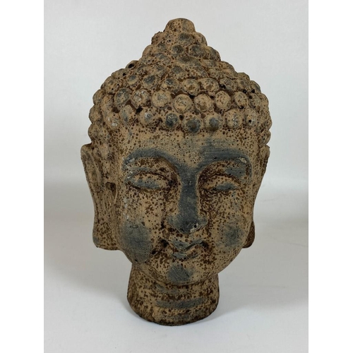 102 - A DECORATIVE STONE BUDDHA HEAD, HEIGHT 21CM