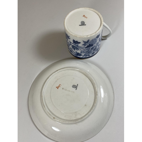 710 - AN ANTIQUE 19TH CENTURY WEDGWOOD BLUE AND WHITE FLORAL COFFEE CUP AND SAUCER