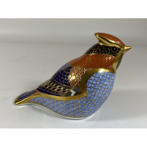 721 - A ROYAL CROWN DERBY BIRD PAPERWEIGHT WITH GOLD STOPPER