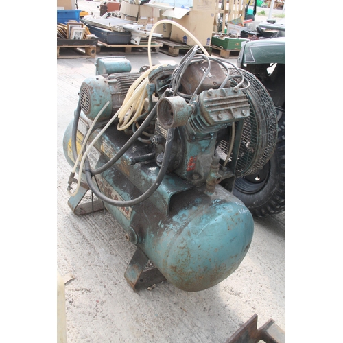 115 - AN INGERSOLL-RAND INDUSTRIAL AIR COMPRESSOR COMPLETE WITH A LENGTH OF AIRLINE PIPE NO VAT